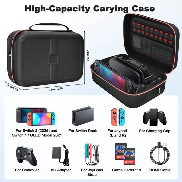 Alt view image 2 of 6 - Switch 2 Case for Nintendo Switch 2 or 1 and OLED Models