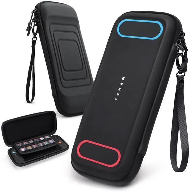 Main image of Slim Carrying Case for Nintendo Switch 2, Ultra-Thin Hard Shell Travel Bag, Fits Console & 12 Game Cards, Lightweight Portable Pouch with Dual Zipper & Wrist Strap (Black)