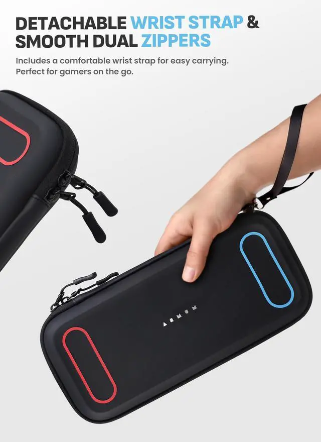 Alt view image 6 of 7 - Slim Carrying Case for Nintendo Switch 2, Ultra-Thin Hard Shell Travel Bag, Fits Console & 12 Game Cards, Lightweight Portable Pouch with Dual Zipper & Wrist Strap (Black)