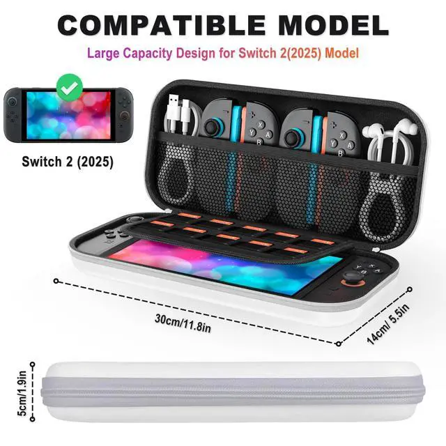 Alt view image 5 of 6 - Carrying Case for Nintendo Switch 2 (2025), Hard Shell Travel Bag with 10 Game Card Slots, Portable, White