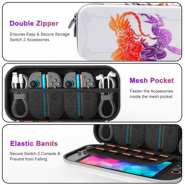 Alt view image 6 of 6 - Carrying Case for Nintendo Switch 2 (2025), Hard Shell Travel Bag with 10 Game Card Slots, Portable, White