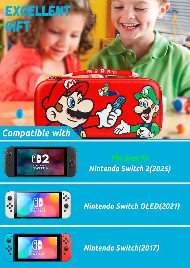 Alt view image 2 of 7 - Carrying Case Designed for Nintendo Switch 2 for Kids Girls Boys Cute Kawaii Travel Carry Bag for Switch 2 (2025) 10 Game Cartridge Switch 2 Protective Cover Carrying Cases - Red Friends