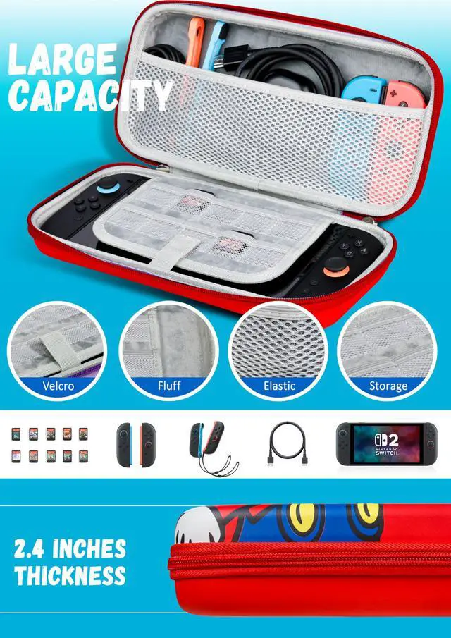 Alt view image 6 of 7 - Carrying Case Designed for Nintendo Switch 2 for Kids Girls Boys Cute Kawaii Travel Carry Bag for Switch 2 (2025) 10 Game Cartridge Switch 2 Protective Cover Carrying Cases - Red Friends