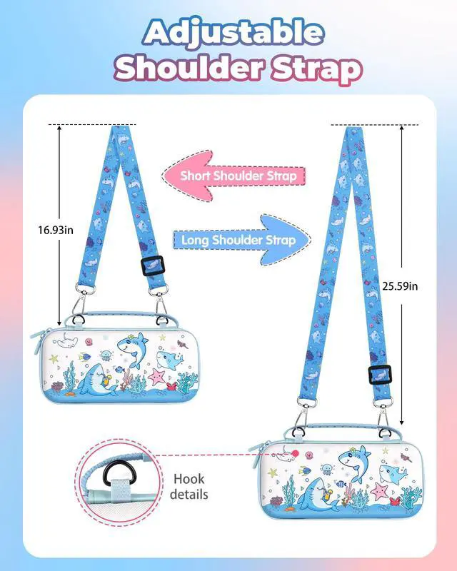 Alt view image 4 of 6 - for Nintendo Switch 2 Carrying Case - Blue Shark Cute Kawaii Design with Handle and Strap for Switch 2 Travel Cases Portable Storage Carry Protective Hard Shell for Boys Teens Girls