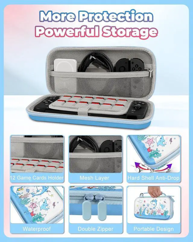 Alt view image 5 of 6 - for Nintendo Switch 2 Carrying Case - Blue Shark Cute Kawaii Design with Handle and Strap for Switch 2 Travel Cases Portable Storage Carry Protective Hard Shell for Boys Teens Girls