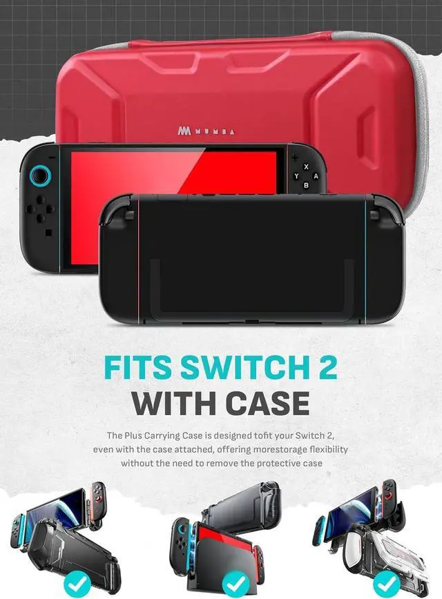 Alt view image 2 of 7 - Carrying Case for Nintendo Switch 2, Hard Shell Travel Handbag Pouch with Game Card Slots for Switch 2 Accessories, (12.6 x 6.1 x 2.8 Inches), Red