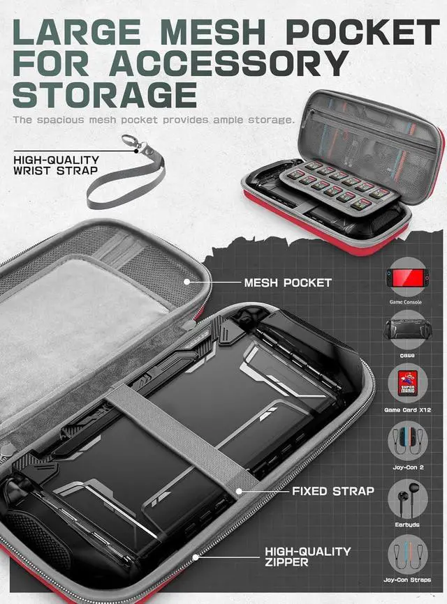 Alt view image 3 of 7 - Carrying Case for Nintendo Switch 2, Hard Shell Travel Handbag Pouch with Game Card Slots for Switch 2 Accessories, (12.6 x 6.1 x 2.8 Inches), Red