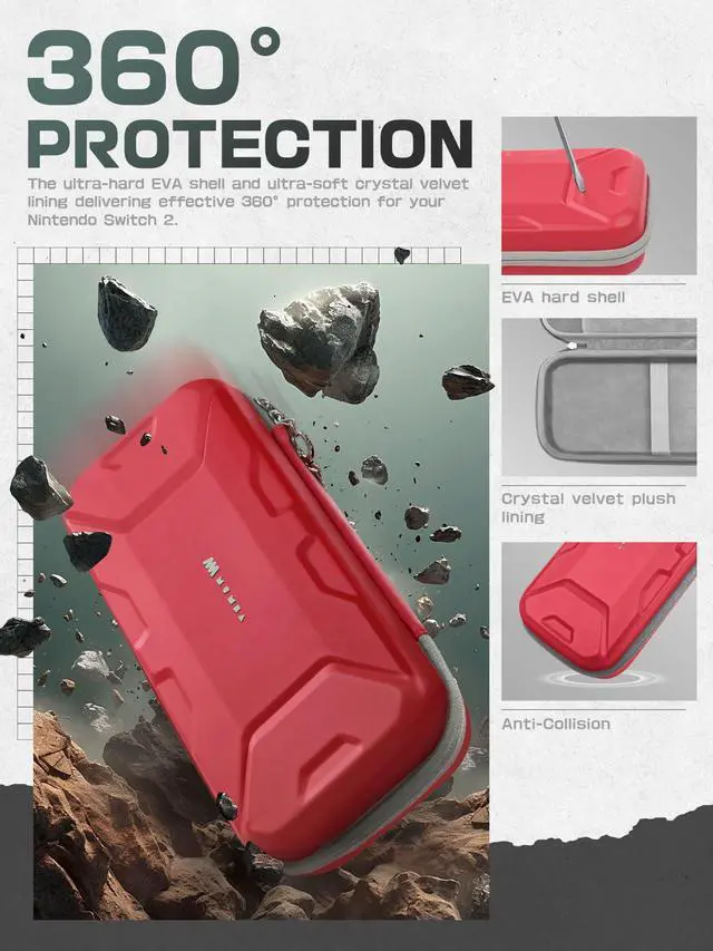 Alt view image 4 of 7 - Carrying Case for Nintendo Switch 2, Hard Shell Travel Handbag Pouch with Game Card Slots for Switch 2 Accessories, (12.6 x 6.1 x 2.8 Inches), Red