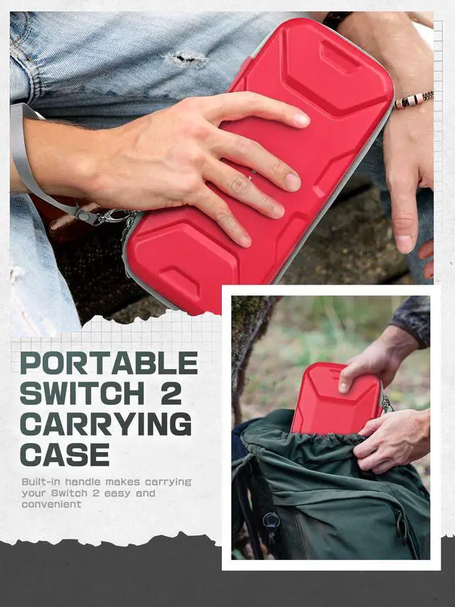 Alt view image 6 of 7 - Carrying Case for Nintendo Switch 2, Hard Shell Travel Handbag Pouch with Game Card Slots for Switch 2 Accessories, (12.6 x 6.1 x 2.8 Inches), Red
