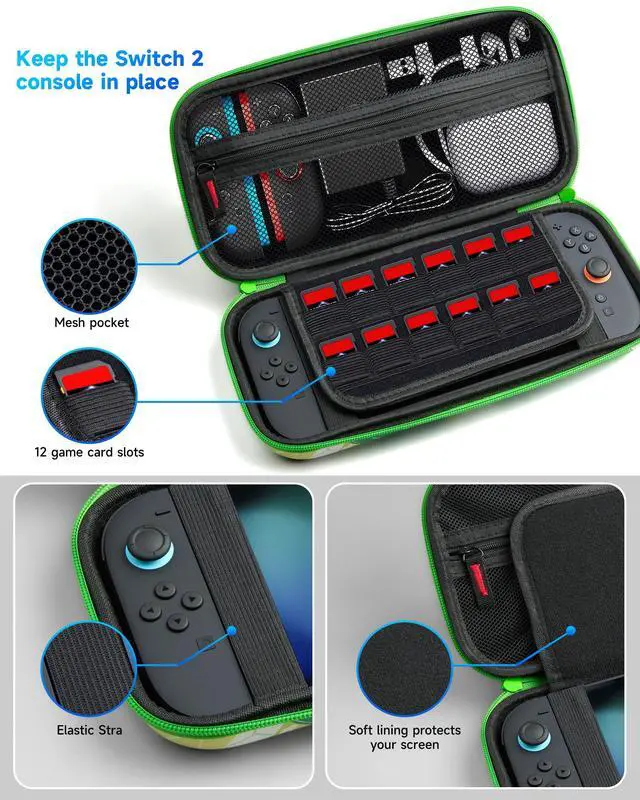 Alt view image 4 of 7 - Carrying case for Switch 2 (2025), all-in-one protective shell design, slim portable hard-shell travel bag, 12 game card slots & mesh pocket, fits console & accessories