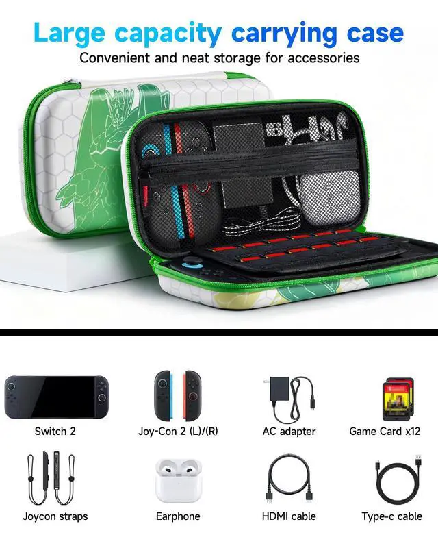 Alt view image 6 of 7 - Carrying case for Switch 2 (2025), all-in-one protective shell design, slim portable hard-shell travel bag, 12 game card slots & mesh pocket, fits console & accessories
