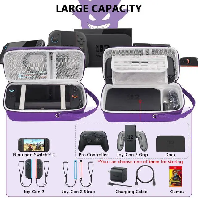 Alt view image 2 of 7 - Carrying Case for Nintendo Switch 2 - Stylish Travel Case with Removable Shoulder Strap Fits for Nintendo Switch 2 Console, AC Charger Adapter, Switch Dock / Pro Controller Accessories