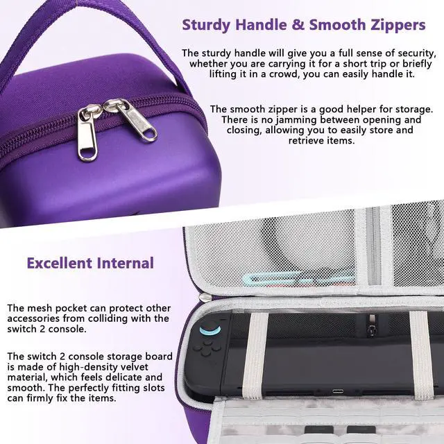 Alt view image 4 of 7 - Carrying Case for Nintendo Switch 2 - Stylish Travel Case with Removable Shoulder Strap Fits for Nintendo Switch 2 Console, AC Charger Adapter, Switch Dock / Pro Controller Accessories