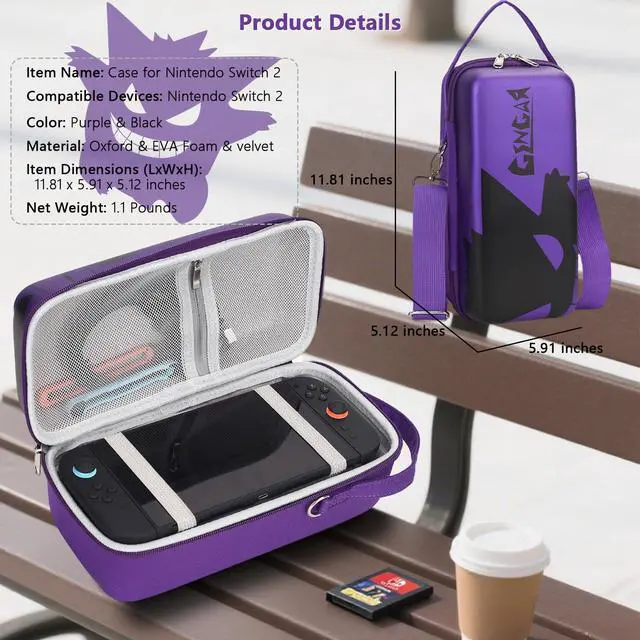 Alt view image 7 of 7 - Carrying Case for Nintendo Switch 2 - Stylish Travel Case with Removable Shoulder Strap Fits for Nintendo Switch 2 Console, AC Charger Adapter, Switch Dock / Pro Controller Accessories