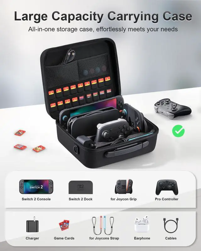 Alt view image 2 of 7 - Switch 2 All in One Carrying Case for Nintendo Switch 2, Portable Hard Travel Case with Game Card Slots, Portable Storage Carry Bag for Switch 2 Console Pro Controller Accessories