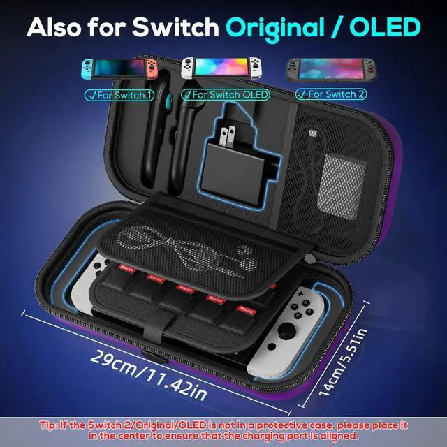 Alt view image 6 of 6 - [Charge inside Carrying Case for Switch 2/OLED/Switch 1-Purple