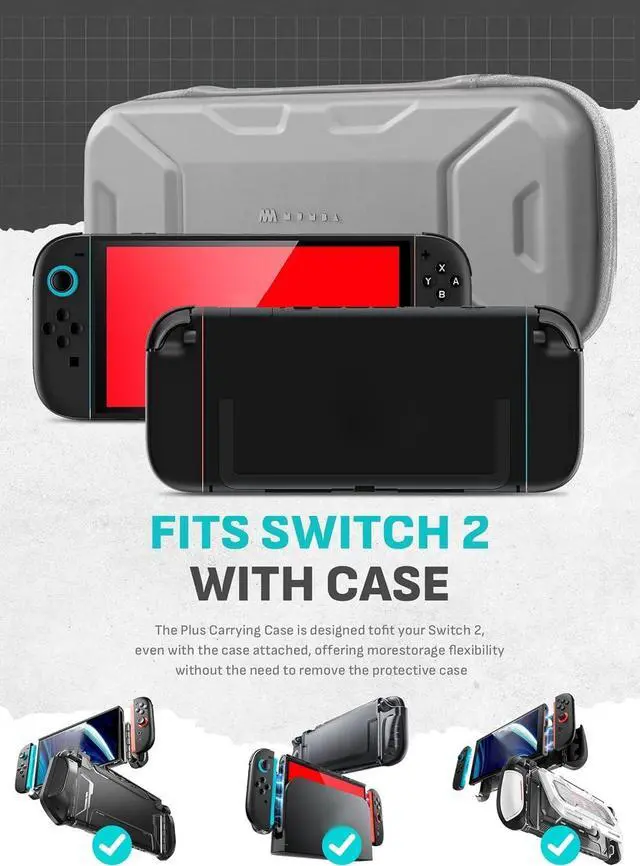 Alt view image 2 of 7 - Carrying Case for Nintendo Switch 2, Hard Shell Travel Handbag Pouch with Game Card Slots for Switch 2 Accessories, (12.6 x 6.1 x 2.8 Inches), Gray