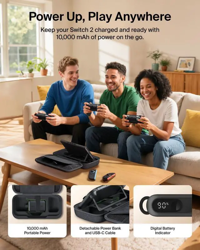 Alt view image 3 of 7 - Nintendo Switch 2 Charging Case with 10000mAh Power Bank Charger 20W