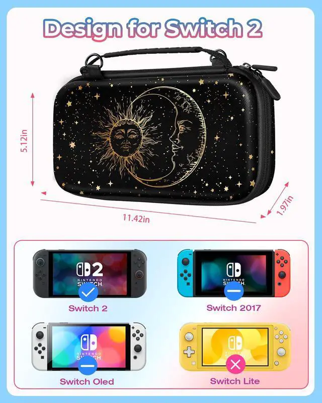 Alt view image 3 of 6 - for Nintendo Switch 2 Carrying Case - Sun Moon Cute Cool Design with Handle and Strap for Switch 2 2025 Travel Cases Portable Storage Carry Protective Hard Shell for Boys Teens Girls