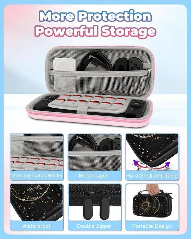 Alt view image 5 of 6 - for Nintendo Switch 2 Carrying Case - Sun Moon Cute Cool Design with Handle and Strap for Switch 2 2025 Travel Cases Portable Storage Carry Protective Hard Shell for Boys Teens Girls