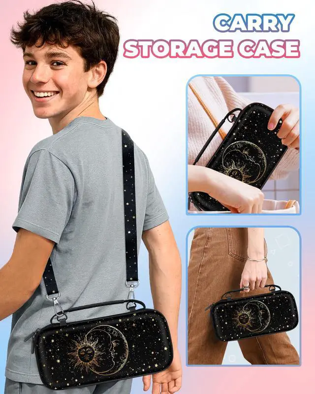 Alt view image 6 of 6 - for Nintendo Switch 2 Carrying Case - Sun Moon Cute Cool Design with Handle and Strap for Switch 2 2025 Travel Cases Portable Storage Carry Protective Hard Shell for Boys Teens Girls
