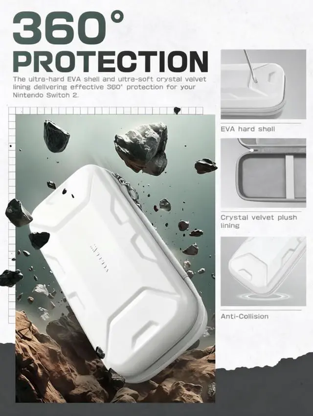 Alt view image 4 of 7 - Carrying Case for Nintendo Switch 2, Hard Shell Travel Handbag Pouch with Game Card Slots for Switch 2 Accessories, (12.6 x 6.1 x 2.8 Inches), White