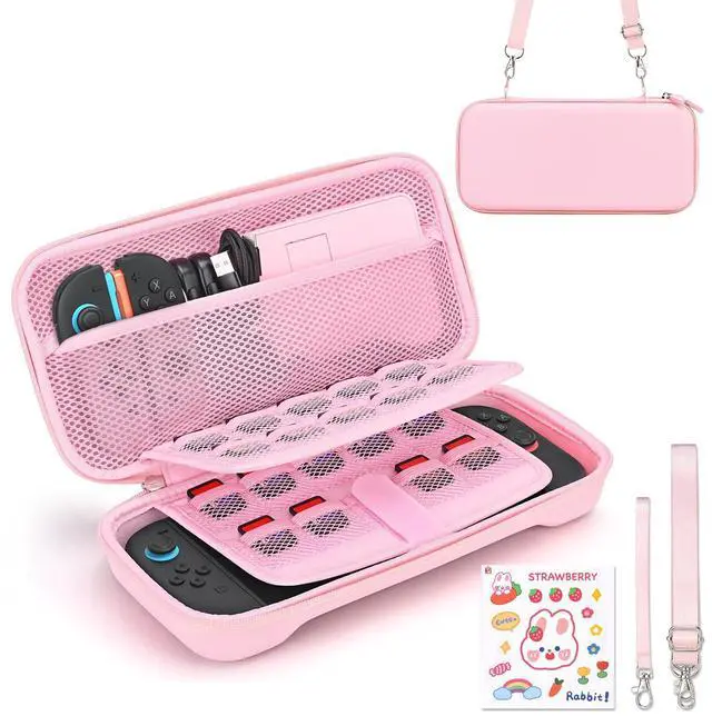 Main image of Switch 2 Case Compatible with NS Switch 2 (2025), Carrying Case with 19 Game Card Slots, 4 in 1 Switch 2 Accessories Includes Shoulder Strap, Wrist Strap & Stickers (Pink)