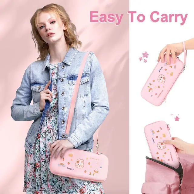 Alt view image 7 of 7 - Switch 2 Case Compatible with NS Switch 2 (2025), Carrying Case with 19 Game Card Slots, 4 in 1 Switch 2 Accessories Includes Shoulder Strap, Wrist Strap & Stickers (Pink)