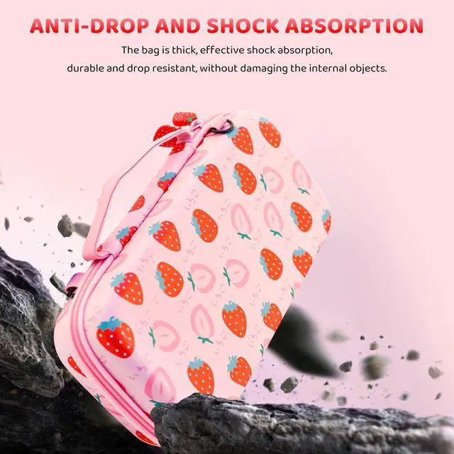 Alt view image 2 of 7 - Pink Strawberry Carrying Case for Nintendo Switch 2 (2025), Cute Portable Hard Shell Travel Single Bag with 10 Game Card Slots & Shoulder Strap