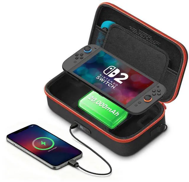 Main image of Charging Case for Nintendo Switch 2 - 20,000mAh Battery Power Bank Carrying Bag for Travel, 35W Magnetic USB-C Output, Protective Hard Shell & Adjustable Shoulder Strap