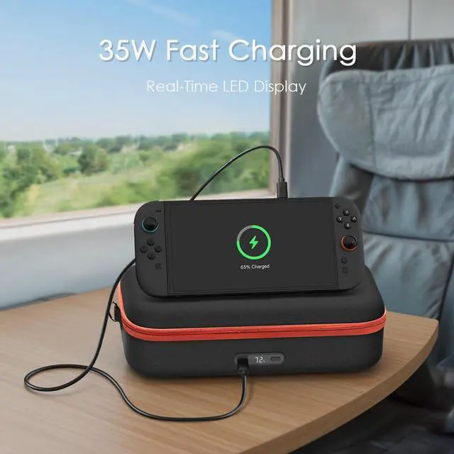 Alt view image 4 of 7 - Charging Case for Nintendo Switch 2 - 20,000mAh Battery Power Bank Carrying Bag for Travel, 35W Magnetic USB-C Output, Protective Hard Shell & Adjustable Shoulder Strap