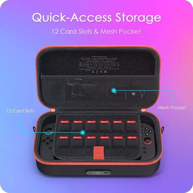 Alt view image 5 of 7 - Charging Case for Nintendo Switch 2 - 20,000mAh Battery Power Bank Carrying Bag for Travel, 35W Magnetic USB-C Output, Protective Hard Shell & Adjustable Shoulder Strap