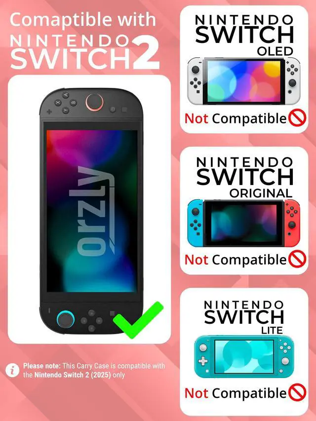Alt view image 2 of 7 - Case Compatible with Nintendo Switch 2 Protective Travel Carry Case with Screen Padding, Game Card & microSD Slots, Zipped & Open Pockets for Accessories 7.9" Gift Boxed