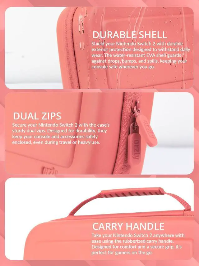 Alt view image 4 of 7 - Case Compatible with Nintendo Switch 2 Protective Travel Carry Case with Screen Padding, Game Card & microSD Slots, Zipped & Open Pockets for Accessories 7.9" Gift Boxed