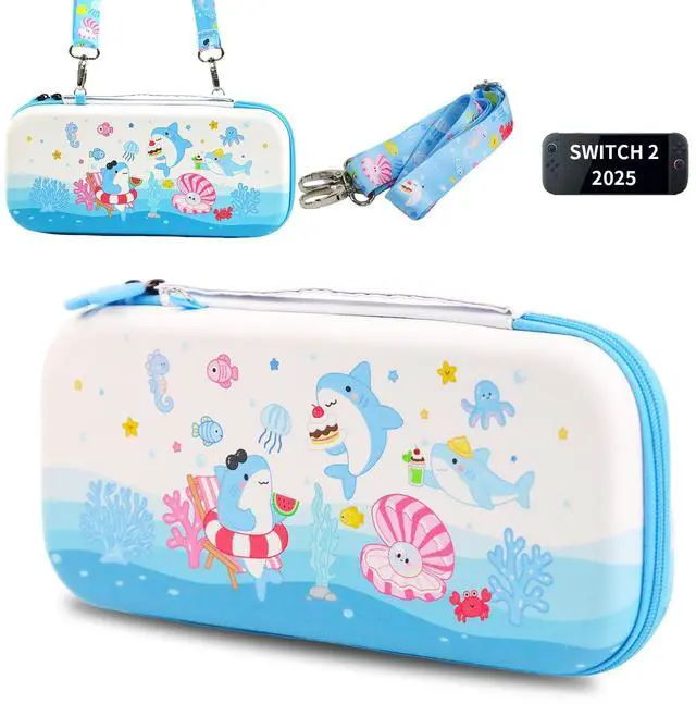 Main image of Shark Switch 2 Carrying Case, Switch2 Hard Shell Storage Bag with Game Card Slots & Strap, Cute Ocean Travel Carry Case Compatible with Nintendo Switch 2 2025 Console and Accessories