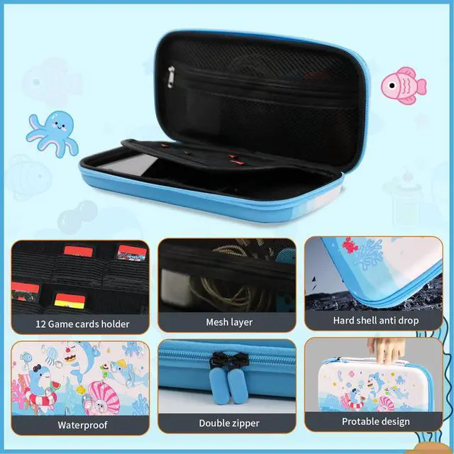 Alt view image 3 of 7 - Shark Switch 2 Carrying Case, Switch2 Hard Shell Storage Bag with Game Card Slots & Strap, Cute Ocean Travel Carry Case Compatible with Nintendo Switch 2 2025 Console and Accessories