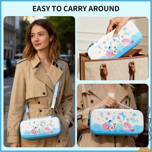 Alt view image 5 of 7 - Shark Switch 2 Carrying Case, Switch2 Hard Shell Storage Bag with Game Card Slots & Strap, Cute Ocean Travel Carry Case Compatible with Nintendo Switch 2 2025 Console and Accessories