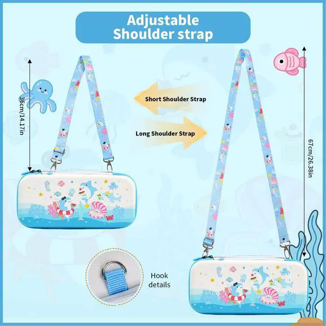 Alt view image 6 of 7 - Shark Switch 2 Carrying Case, Switch2 Hard Shell Storage Bag with Game Card Slots & Strap, Cute Ocean Travel Carry Case Compatible with Nintendo Switch 2 2025 Console and Accessories