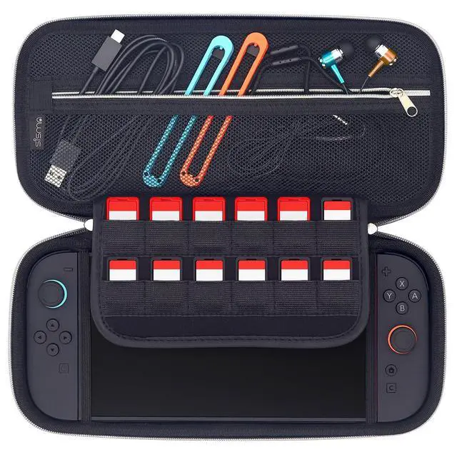 Alt view image 4 of 7 - Slim Carrying Case Compatible with Nintendo Switch 2, Hard Shell Protection Portable Travel Protective Case Accessories Storage & 12 Game Card Holders, Black