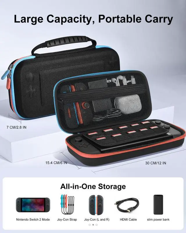 Alt view image 2 of 7 - Switch 2 Case | Carrying Case for Nintendo Switch 2, Portable All in One with Handle, Screen Padding, 10 Game Cartridges and Pockets for Switch 2 Accessories, for Travel and Storage, Black