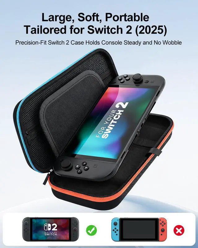 Alt view image 7 of 7 - Switch 2 Case | Carrying Case for Nintendo Switch 2, Portable All in One with Handle, Screen Padding, 10 Game Cartridges and Pockets for Switch 2 Accessories, for Travel and Storage, Black