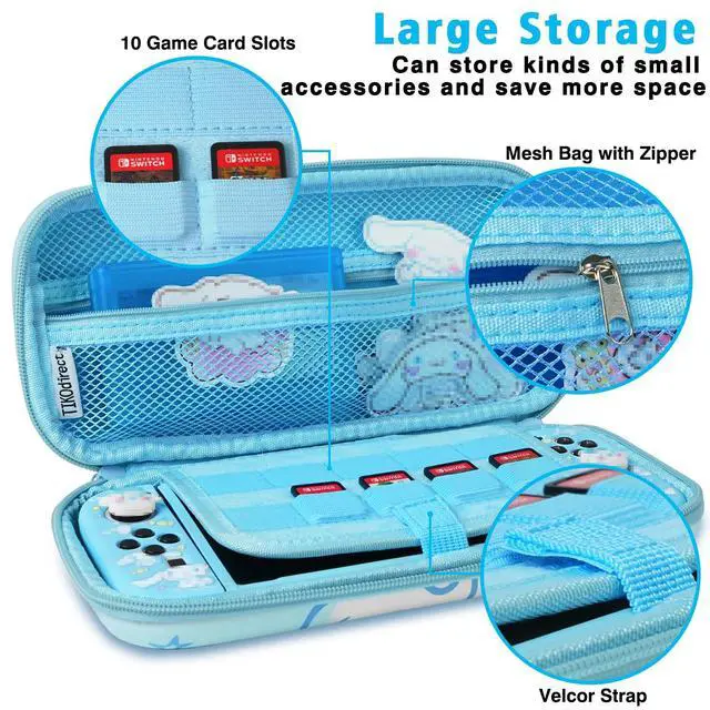 Alt view image 2 of 6 - Carrying Case for Switch, Cute Portable Travel Bag Accessories with Soft Protective Cover, Screen Protectors and Thumb Grip caps, Game Card Case 7in1, Blue