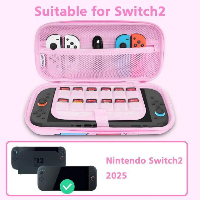 Alt view image 3 of 6 - Carrying Case for Switch 2(2025), Cute Portable Travel Bag in Updated Design of Pink Interior with an Adjustable Shoulder Strap, Pink