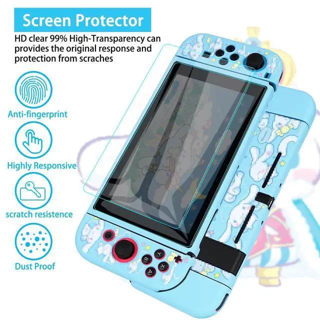 Alt view image 4 of 6 - Carrying Case for Switch, Cute Portable Travel Bag Accessories with Soft Protective Cover, Screen Protectors and Thumb Grip caps, Game Card Case 7in1, Blue