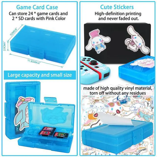 Alt view image 5 of 6 - Carrying Case for Switch, Cute Portable Travel Bag Accessories with Soft Protective Cover, Screen Protectors and Thumb Grip caps, Game Card Case 7in1, Blue