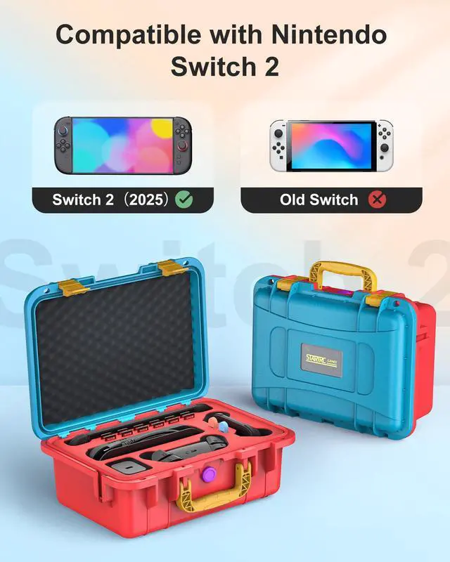 Alt view image 3 of 7 - Hard Carrying Case for Nintendo Switch 2, Professional Deluxe IP67 Waterproof, Soft Lining Hard Travel Case for Nintendo Switch 2 Console Pro Controller & Accessories (Blue & Orange)
