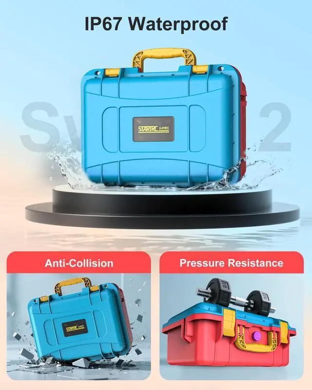 Alt view image 6 of 7 - Hard Carrying Case for Nintendo Switch 2, Professional Deluxe IP67 Waterproof, Soft Lining Hard Travel Case for Nintendo Switch 2 Console Pro Controller & Accessories (Blue & Orange)