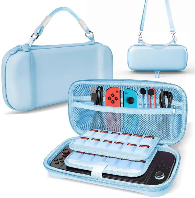 Main image of Tolado Carrying Case for Nintendo Switch 2 (2025), Shockproof Hard Shell with 24 Game Card Slots, Shoulder Strap, Wrist Strap, Protective Cover Travel Bag, Sky Blue