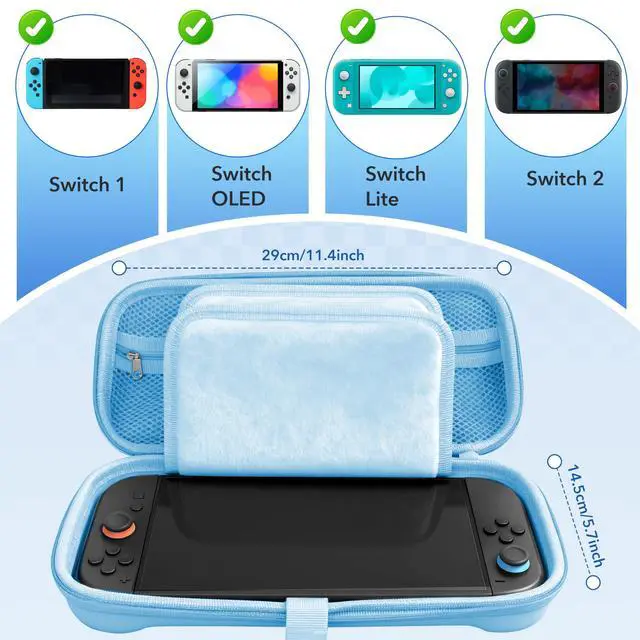 Alt view image 6 of 7 - Tolado Carrying Case for Nintendo Switch 2 (2025), Shockproof Hard Shell with 24 Game Card Slots, Shoulder Strap, Wrist Strap, Protective Cover Travel Bag, Sky Blue