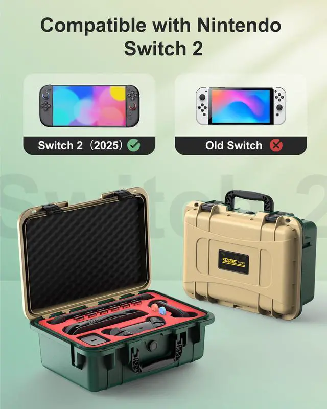 Alt view image 3 of 7 - Hard Carrying Case for Nintendo Switch 2, Professional Deluxe IP67 Waterproof, Soft Lining Hard Travel Case for Nintendo Switch 2 Console Pro Controller & Accessories (Yellow & Green)